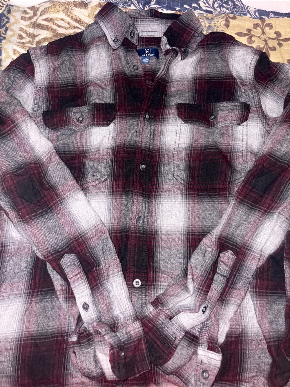 George Burgundy and Gray Plaid Lightweight Shirt Jacket